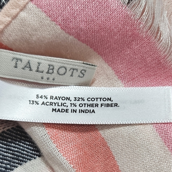 Talbots Scarf Pink Blue Peach Striped Oversized - Picture 2 of 5